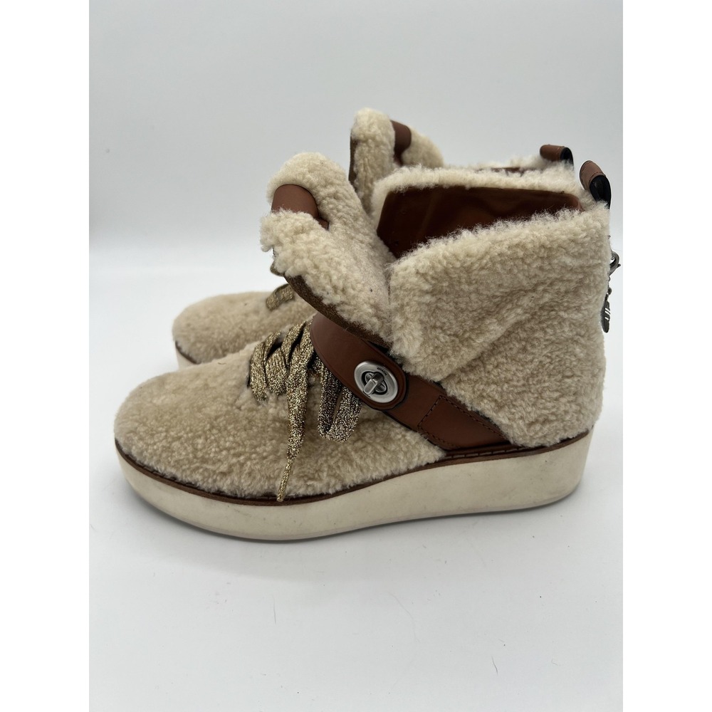 Coach Shoes Womens Size 8.5 Shearling Suede Platform Lace Up Winter Boots - Picture 8 of 11